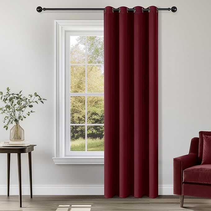 ChrisDowa Grommet Blackout Curtains for Bedroom - Thermal Insulated Room Darkening Curtains for Living Room (1 Panel Set, Burgundy Red,52W x 84L)