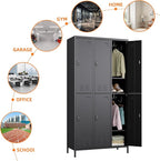 Aobabo Combination Lock Metal Storage Locker for Employees, 6 Doors Lockable Storage Locker with 18 Hooks for Office Gym School, Black, Assembly Required