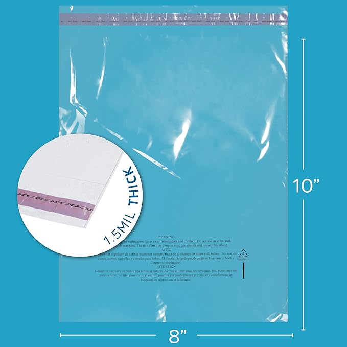 8" X 10" Self Seal Resealable Poly Bags - Case of 2000, Peel & Seal Reclosable Polybags with suffoaction Warning and Adhesive Strip for Packaging & Shipping Clothes, Shirts & More - GPI