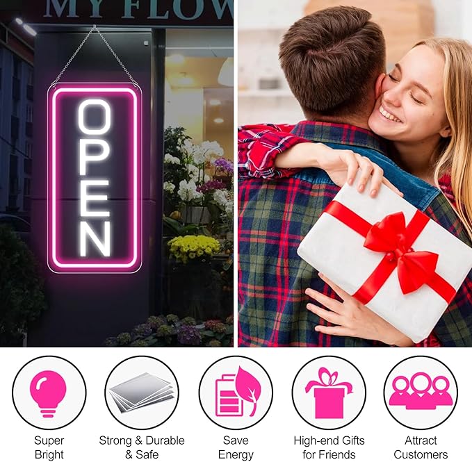 inShareplus 16"x 9" LED Neon Open Sign for Business, with ON/OFF Switch adapter, Ultra Bright Lighted Sign Open, Electric Light up Sign for Stores, Restaurants Offices Retail Shops Window Storefronts