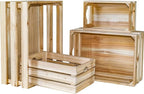 Large Wooden Crates Unfinished Set of 4 Decorative Storage Box with Handles, Rustic Farmhouse Wooden Crates for Display, Living Room Container Basket Box for Kitchen, Pantry, Bedroom