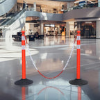 OrangeStar 6 Packs Traffic Delineator Post Cones, 40" Safety Barrier with 6.6 Ft Link Plastic Chains, Crowd Control Stanchion Sets w/Rubber Base for Parking Lot, Road Work, Queue Management, Red