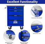 4 Drawers Tool Cart on Wheels with Stainless Steel Worktop, Heavy Duty Mobile Rolling Drawer Tool Chest with Locking Wheels & Lockable Drawers, Garage Tool Storage Cabinet (Blue, 4 Drawers)