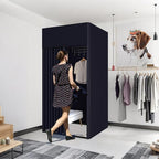 Clothing Store Fitting Room, Portable Dressing Room, Movable Changing Room for Boutique with Shading Fabric Cloth Privacy Curtains Screen for Bar Party Pool (Black)