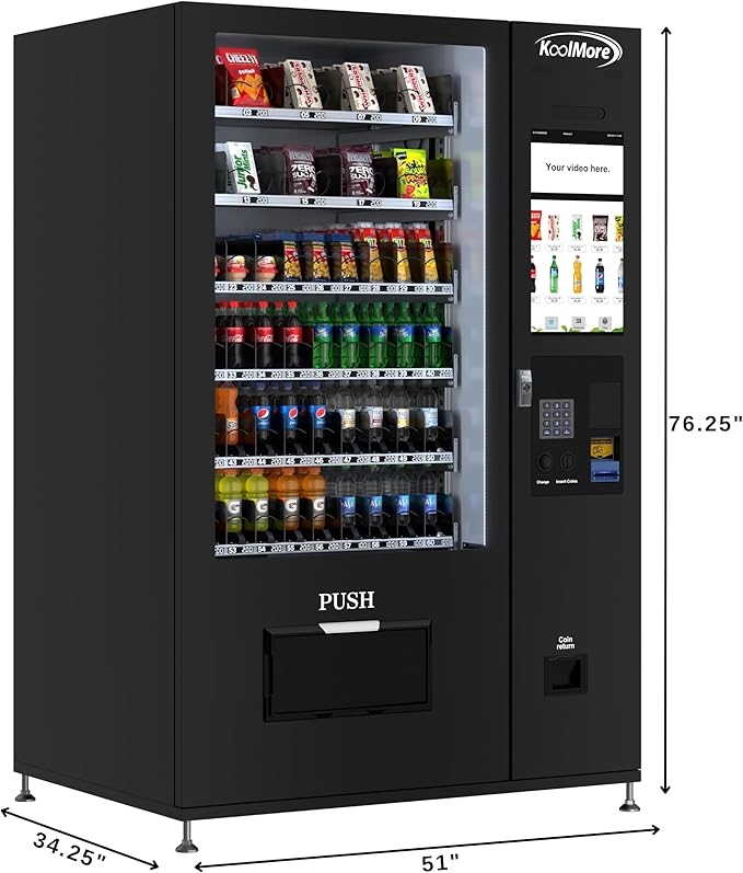 KoolMore Refrigerated Snack Vending Machine with 60 Slots and 22 Inch Touch Screen with CC Reader and Bill Acceptor in Black (KM-VMRT-50-BR)