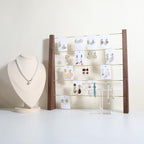 GemeShou 5 Tiers Walnut Earring display stands for selling, Wooden Jewelry Shelf, Earring Storage Organizer, Brass earring holders with 30 PVC cards for stud Dangle Hoop【Walnut 5-Tier】