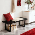 55" Black Solid Wood Entryway Bench, Modern Nelson End of Bed Bench for Bedroom w/Metal Legs, Dining Bench Long Ottoman for Front Entryway Living Room Dining Room Kitchen