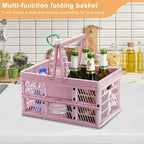 20 Liter Folding Storage Basket, Collapsible Plastic Folding Box, Storage Crates for Home, Office, Garage (Pink)