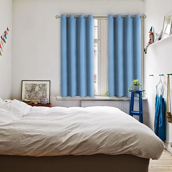 BGment Room Darkening Curtains 54 Inches Long - Grommet Thermal Insulated Drapes Window Treatment Curtains for Bedroom, 2 Panels, 52 x 54 Inch, Sky Blue