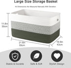 OIAHOMY Large Blanket Basket, 22”x17”x12” Rectangle Woven Baskets, Nursery Blanket Storage Living Room, Toy Storage With Handle, Large Baskets for Organizing-Green/White