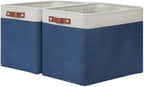 DULLEMELO Large Rectangular Baskets for Storage 16"x12"x12" [2 Pack] Collapsible Storage Baskets for Organizing Closet, Clothes, Toys (White & Blue)