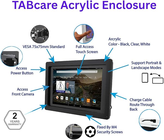 TABcare Security Anti-Theft Acrylic VESA Enclosure for Amazon Fire HD 10 2015/2017/2019 with Free Wall Mount Kit (Clear, Fire HD 10 2015/2017/2019)