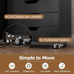 7 Drawer File Cabinet, Mobile Filing Cabinet w/Universal Wheels, Wood Printer Stand with Storage, Rolling File Cabinets for Home Office, Living Room, Bedroom (Black, 7 Drawers)