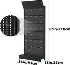 Metal Pegboard Shelf - Peg Board Display Stand with 30 Hooks, 85x36x13 in, Portable Garage Pegboard Organizer Retail Display Rack for Craft Shows,Kitchen Decoration, Mobile Phone Shop/Black