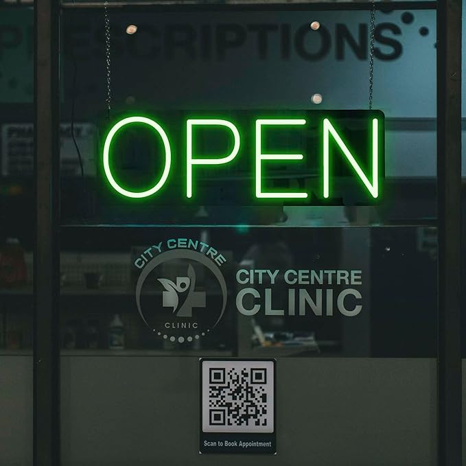 HiNeon Green LED Open Sign, 20"x7" Light-Up Business Sign with Remote, 12V Plug-In, Hanging Chain Included