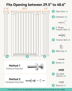COMOMY 42" Extra Tall Baby Gate for Stairs Doorways, Fits Openings 29.5" to 40.6" Wide, Auto Close Sturdy Safety Dog Gate for House, Pressure Mounted Easy Walk Through Pet Gate with Door, White