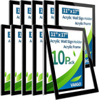 Acrylic Magnetic Sign Holder Wall Mount, Self Adhesive Magnetic Display Frame with Nano Tape and Strong Magnetic Border for Wall, Door, Glass, Home, Store, Office (Black, 11" x 17" / 10 Pack)