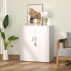 Metal Storage Cabinet with Locking Doors and 2 Adjustable Shelves, Small Lockable Steel Storage Cabinets for Home Office Garage Kitchen Pantry (White)