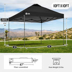 CROWN SHADES Adjustable Height on The Fly, 10x10 Pop Up Canopy - Beach Tent with One Push Setup - Easy Outdoor Sun Shade for Events, Parties, Camping - Outside Shade with STO-N-Go Bag, Black