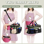 Extra Large Cleaning Caddy Bag with Built-In Support Board, Cleaning Tote Organizer with Removable Divider, Supply Carryall with Adjustable Shoulder Strap and Waist Belt for Cleaners & Housekeeper