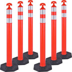 Traffic Delineator Post Cones with Heavy-Duty Octagonal Rubber Base, Channelizer Post Kit for Road Construction Work, Traffic Guidance, Garage Parking, Crowd Control (6, 42")