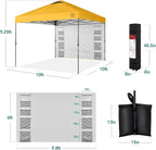 Best Choice Products 10x10ft Easy Pop Up Canopy w/Side Wall, 10 Pockets, Portable Carrying Case, 1-Button Setup, 4 Weight Bags - Marigold