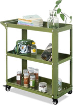 3 Tier Rolling Tool Cart with Lockable Silent Wheels, 330 LBS Capacity, Metal Service Cart for Home, Garage, Warehouse, Workshop