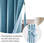 JIUZHEN Blackout Curtains for Bedroom - Thermal Insulated Noise Reducing Privacy Short Curtain for Living Room, Set of 2 Panels with Tiebacks, 38 x 54 inches Long,Light Blue