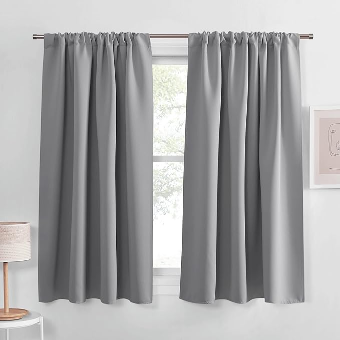 PONY DANCE Silver Grey Blackout Drapes for Girls Room - Home Decoration Privacy Protection Thermal Insulated Blackout Window Drape with Rod Pocket (2 Panels,52 x 45 Inch)