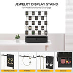 ORLESS 5-Tier Jewelry Display for Vendors, Earring Holder Organizer with Storage Drawer Box, Necklace Display Holder for Selling, Earring Cards Organizer for Bracelets, Rings, Black(35 Hooks)