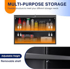 Yizosh Metal Garage Wall Cabinet with Doors and Shelves, Wall Mounted Metal Storage Cabinet, Floating Garage Tool Cabinet for Garage, Basement, Kitchen, Warehouse (Black, 21.6" H)