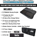 Commercial Grade Glowing Premium Portable Bar Table w/Mobile App, Wireless Remote, Bluetooth Connectivity, Folding Legs, Black Fabric Bar Skirt, 2 Storage Shelves & 2 Carrying Cases - White Skirt
