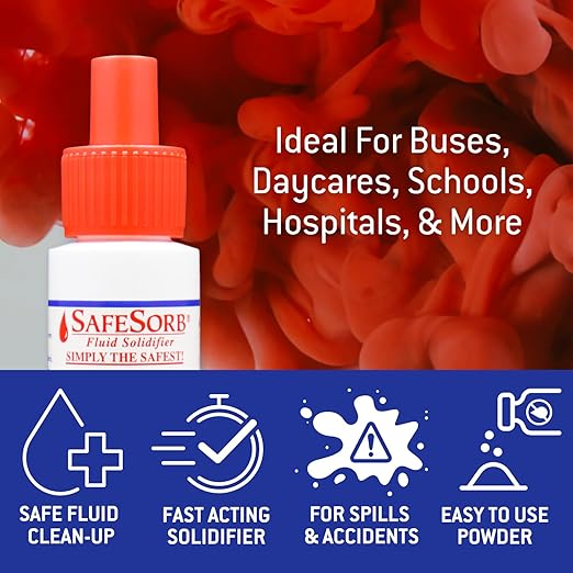 DiSorb Spill Absorbent Powder - Clean Up Bodily Fluids, Blood, Vomit, Urine, Diarrha - Fluid Solidifier for Daycares, Buses, Schools, Hospitals, Restaurants - 1200cc - 96 Bottles Per Case