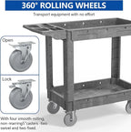 550LBS Utility Cart, 2-Tier 40 * 17 Inch Utility Cart with Wheels,Heavy Duty Service Cart-Lipped Shelves,Ergonomic Storage Handle and Swivel Wheels for Warehouse, Garage, Cleaning,Gray