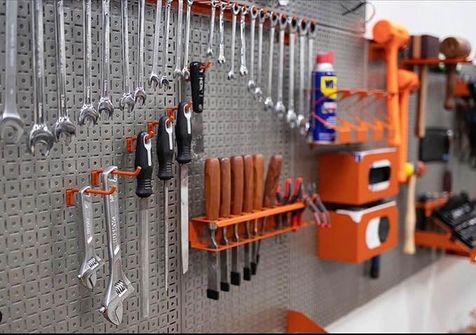 OmniWall Modular Metal Pegboard System, 16x48 inches, Steel Construction, Wall-Mounted Tool Storage (Silver, Vertical)