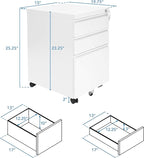 Mount-It! 3 Drawer Cabinet for Under Desk with Wheels | Rolling Storage with Lock for Supplies, Files, and Materials, Mobile Space Saving for Home and Office (White)