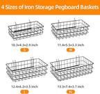 4 Pack Pegboard Baskets Hooks Set, Square Style 4 Size Peg Board Organizer Basket Bins Accessories for Workbench,Garage Storage,Tool Hanger