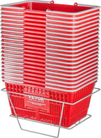 VEVOR Set of 20, 21L Red Plastic Grocery Basket with Handle and Stand, 16.5 x 11.8 x 8.27 inch Portable Shop Basket, Ideal for Retail Store, Supermarket, Grocery Shopping