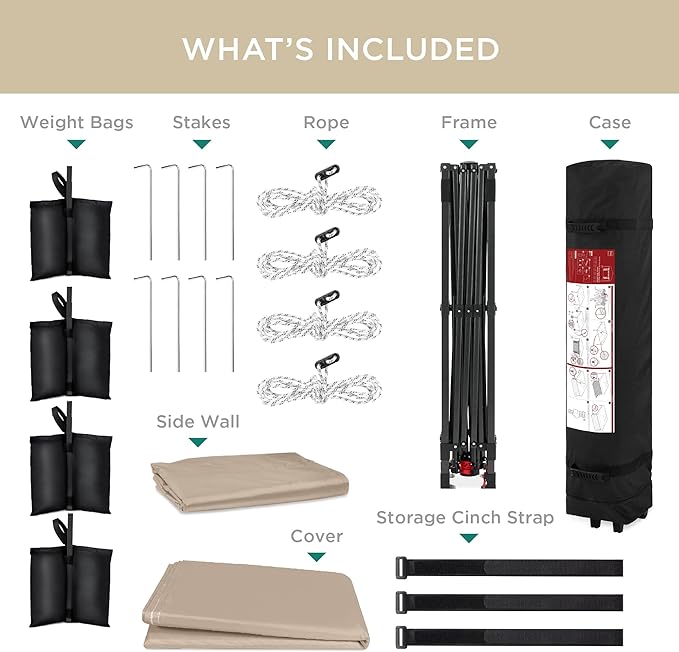 Best Choice Products 10x10ft Easy Pop Up Canopy w/Side Wall, 10 Pockets, Portable Carrying Case, 1-Button Setup, 4 Weight Bags - Sand