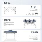 PHI VILLA Pop Up Canopy 10 10 Tents for Parties with Wheeled Bag, Portable Lightweight Folding w/Adjustable Height,Blue and White Stripes