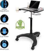 EHO Mobile Laptop Standing Desk Carts on Wheels with Stationery Storage, Pneumatic, Height Adjustable Rolling Stand, Sit to Stand Computer Cart, Workstation for Home, Office, Medical and School