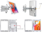 Tablet Wall Mount Bracket with fold for iPad 10.2-Inch (9th,8th,7th Gen.), Extend Adjustable Arm Swivel with Anti Theft Security Lock and Key, Multi Angle, Rotate Design,Metal (Silver)