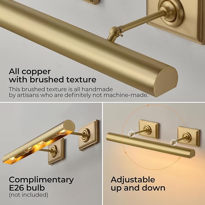 Picture Light, 30 in Hardwired Picture Lights for Wall, Dimmable Wall Sconces Poster Light, Brass 4 Lighting for Paintings Frames Art Display Gallery Bedroom Living Room No Bulbs