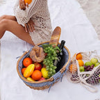 Large Wicker Picnic Basket with Handles,Handle Sturdy Woven Body with Removable and Washable Lining,Outdoor Camping,Gift Packing,Garden Picking, Storage.Blue