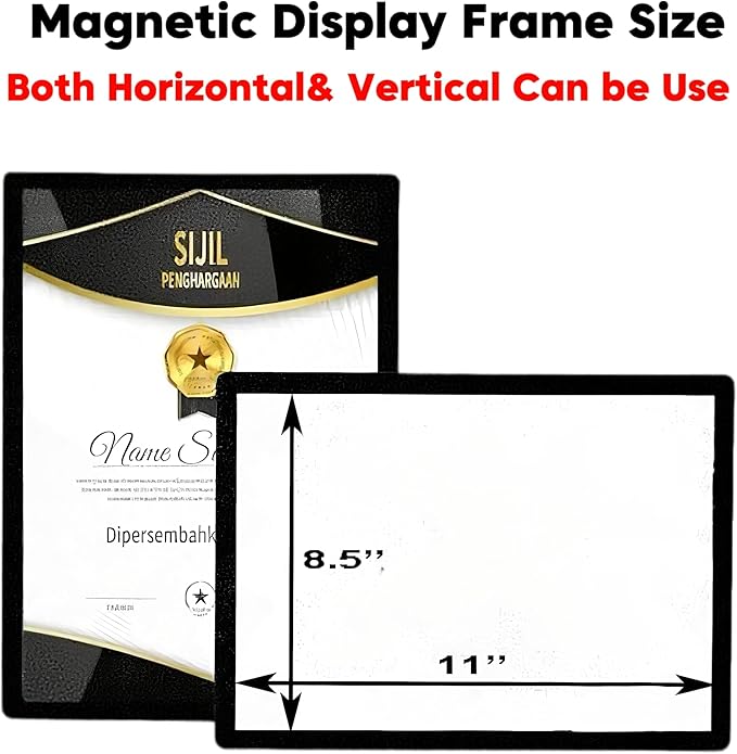 Magnetic Sign Holder 8.5 x 11 Wall Mount, Self Adhesive Display Picture Frames with Strong Magnetic Border and Clear PVC, Document Poster Paper Holder for Home Office Store (16 Pack, Black, 8.5X11)