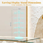 EsLuker.ly Earring Holder Organizer Rotating Display Tree Stand, Adjustable Height Earring Card Hanger Rack with 50 Hooks for Vendors Market Selling, 5 Tier Metal Jewelry Storage Tower,Blue