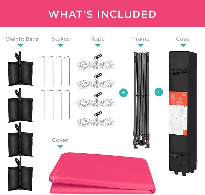 Best Choice Products 10x10ft 1-Person Setup Pop Up Canopy Tent Instant Portable Shelter w/ 1-Button Push, Case, 4 Weight Bags - Hot Pink