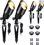 LED Outdoor Spotlight, Black Low Voltage Landscape Light, Waterproof Aluminum Wired Light for Patio Yard House Lighting with 5W MR16 Bulb 2700K 4 Pack