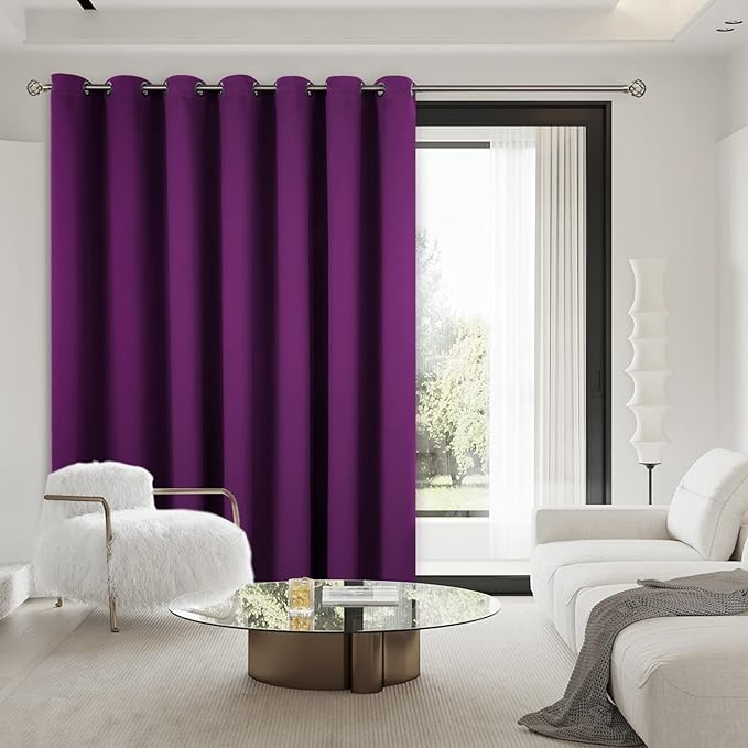 BGment Purple Sliding Door Curtain 96 Inch Long - Wide Room Darkening Room Divider Curtain for Bedroom Privacy Themral Insulated Grommet Room Separator Drape, 1 Panel, 100 X 96