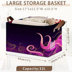 Ocean Life Storage Basket Large 17x11.5x10.5 Inche-Collapsible Fabric Organizer Bin with Handles for Beach House, Kids Room, Marine Theme-Decorative Hamper with Sea Creature Tentacle-Single Pack